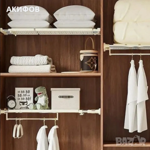 Разтегателен телескопичен рафт без пробиване 50–80 см – универсално решение за кухня, баня и гардеро, снимка 4 - Други стоки за дома - 53204620