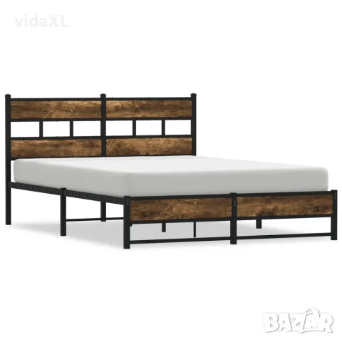 vidaXL Метална рамка за легло, без матрак, опушен дъб, 140x200 см