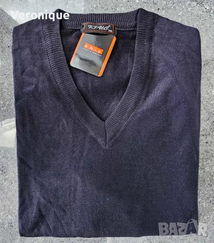 Стилен тъмносин мъжки пуловер KRIS, снимка 6 - Пуловери - 48383638