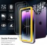 Нови 3 броя стъклен протектор за екран + 3 за камера телефон iPhone 14 Pro Защита Айфон, снимка 4