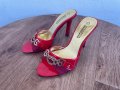 Дамски елегантни летни fashion червени чехли на ток, номер 37 EU, снимка 1 - Дамски обувки на ток - 36602453