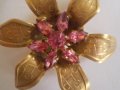 Антична брошка Франция цвете с розов кристал 1930г-1940г, снимка 3
