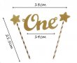 One 1 годинка година със звезди брокатени картон топер със сламки декор украса за рожден ден торта, снимка 2