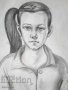 Стара графика, портрет на момиче, снимка 1 - Картини - 44363621