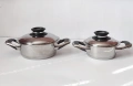 АМС швейцарски масивни тенджерки от стомана с двойно дъно- с термо капаци, снимка 1