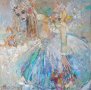 Картина маслени бои на платно "Момиче със забравени цветя", 80 х 80 см, снимка 1