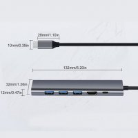 USB Type-C Hub 6 в 1, 3xUSB 3.0, HDMI, 1000 Mbit LAN, Type C, PD - 65 W, снимка 4 - Други - 34230687