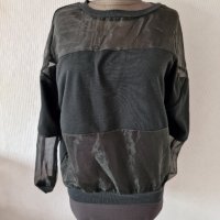 Блуза в черно с тюлен ръкав тип суитшърт-10,00лв., снимка 1 - Блузи с дълъг ръкав и пуловери - 42666625