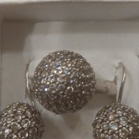 Сребърен комплект  обеци и пръстен с камъни Swarovski, снимка 4 - Пръстени - 42815503
