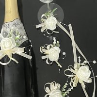 Украса сватбени чаши с перли , снимка 3 - Сватбени аксесоари - 38653060