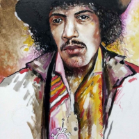 Портрет на Jimi Hendrix,30/40, маслени бои,картон,без рамка, снимка 1 - Картини - 44763655