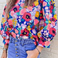 Дамска блуза с дълъг ръкав и флорален принт, 100% памук, снимка 1 - Блузи с дълъг ръкав и пуловери - 44414546