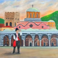 Рилски манастир маслена картина, снимка 2 - Картини - 37203217