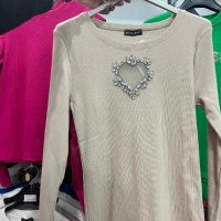 Дамски блузи 5 цвята сърце кристали рипс  , снимка 5 - Блузи с дълъг ръкав и пуловери - 42722167