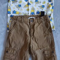 Комплект за момче 8-10 години, карго бермуди, тениска Миньони, снимка 1 - Детски комплекти - 40449930