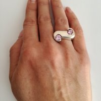 Сребърен масивен пръстен с розови цирконий - 925 сребро, снимка 2 - Пръстени - 30749329