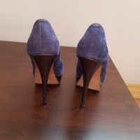 Сини велурени обувки, снимка 3 - Дамски обувки на ток - 37659143