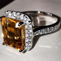 Елегантен сребърен 925 пръстен с родиево покритие и Натурален Цитрин и Циркони!, снимка 7 - Пръстени - 42302927