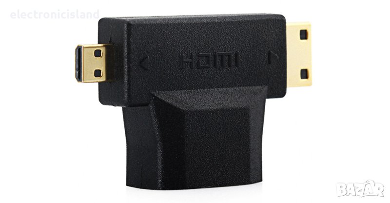 Позлатен 3 в 1 HDMI женски към Micro HDMI и Mini HDMI мъжки конвертор 1080P, снимка 1