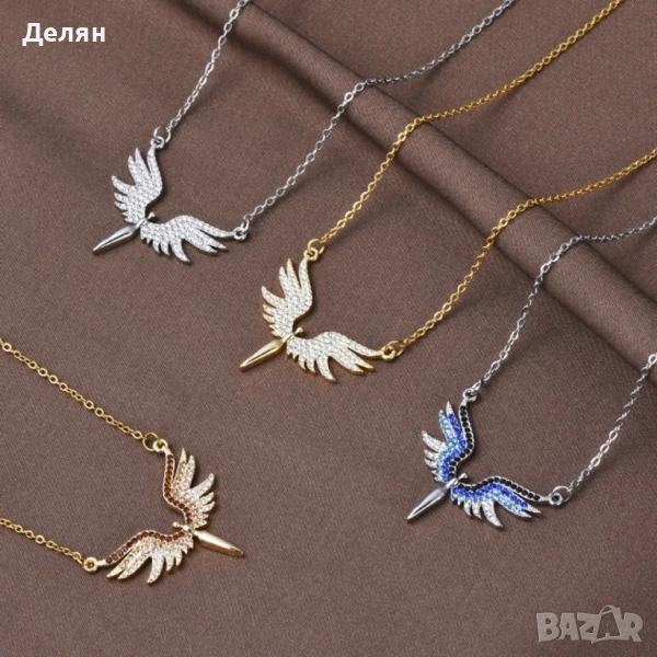 Нежно дамско колие с висулка феникс с камъни в 4 варианта., снимка 1