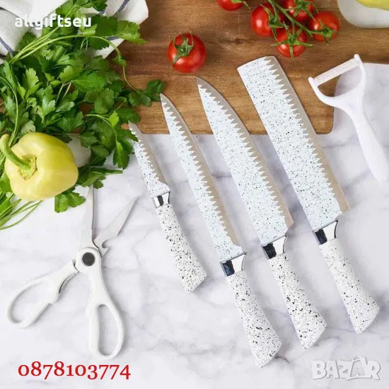 Професионален комплект метални ножове с 6 части Бели в опаковка, снимка 1