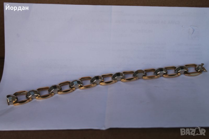 Мъжка/дамска златна 18-каратова гривна бяло и жълто, снимка 1