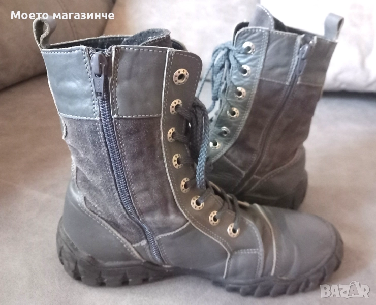 Топли български зимни боти от естествена кожа и велур – № 38, снимка 1