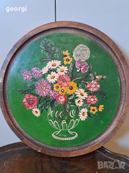 декоративно дървено пано изрисувано с маслени бои     17/2, снимка 1