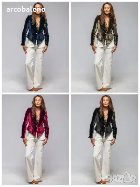 Дамски кадифен ретро блейзър (сако) с едно копче с V-образно деколте, 4цвята , снимка 1