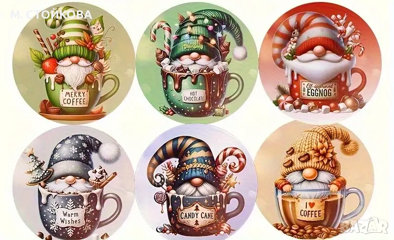 Големи дървени магнитчета за Коледа - гномове, снимка 1