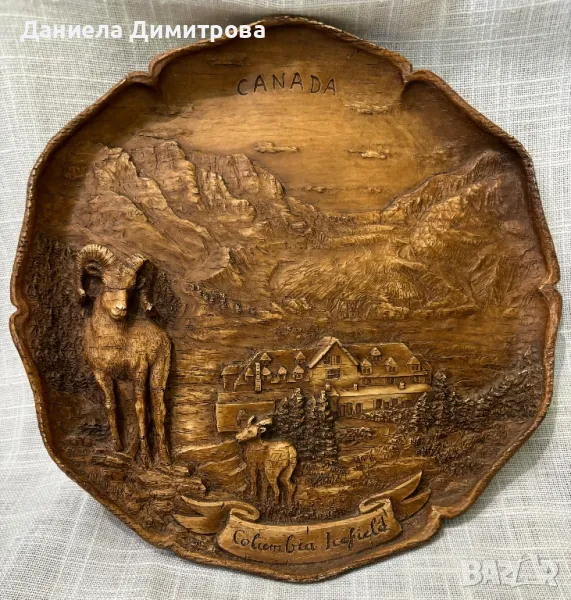 Ретро стенна чиния, дърворезба, снимка 1