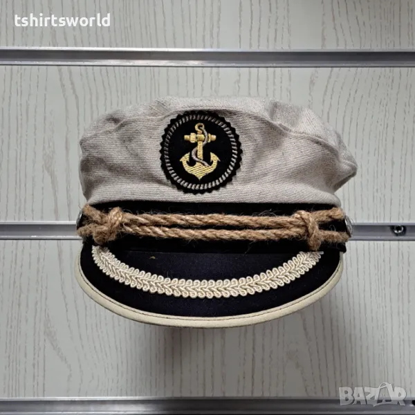 Нова детска капитанска шапка с Котва в бежов цвят, снимка 1
