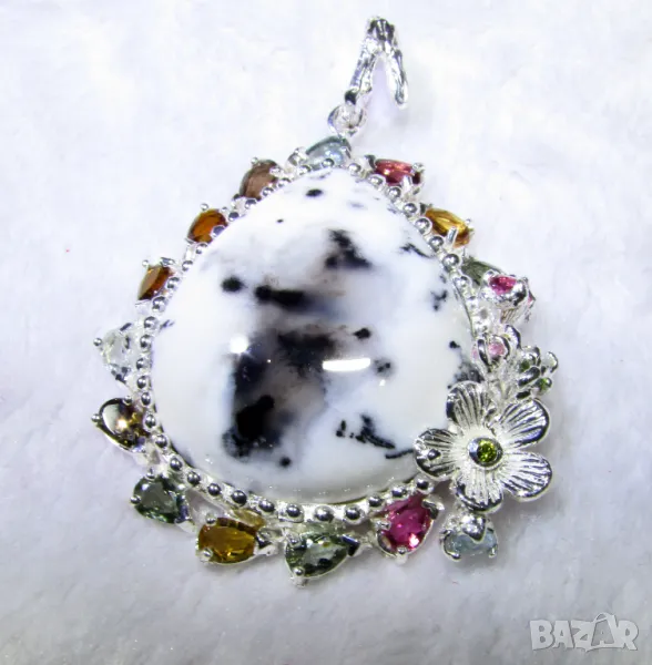 925 сребърно колие с натурален мерлинит  34 карата, подходящо за подарък, снимка 1