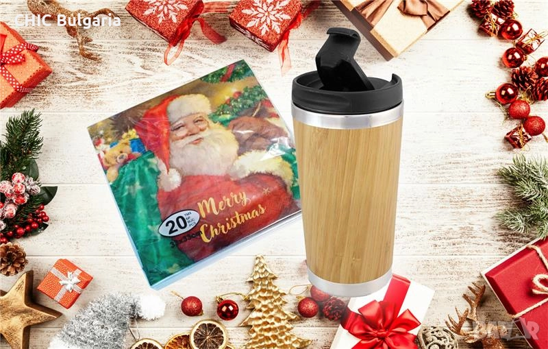 Термо чаша (термос) с бамбуково покритие - КОЛЕДНА ПРОМОЦИЯ, снимка 1