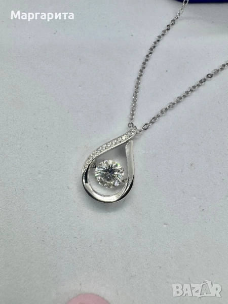 Сребърно колие с мойсанит (диамант) 1 карат , снимка 1