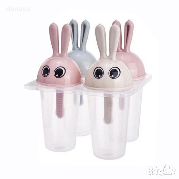 1823 Комплект от 4 броя форми за сладолед Зайчета формички за ледени близалки, снимка 1