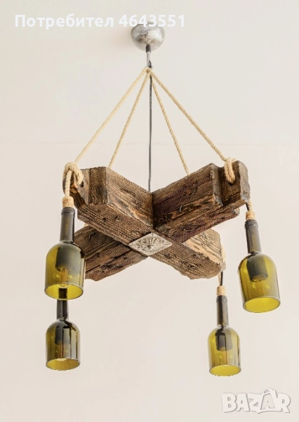 Абажур от дървени греди и бутилки от вино, снимка 1
