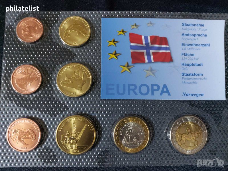 Пробен Евро сет - Норвегия 2004 от 8 монети, снимка 1
