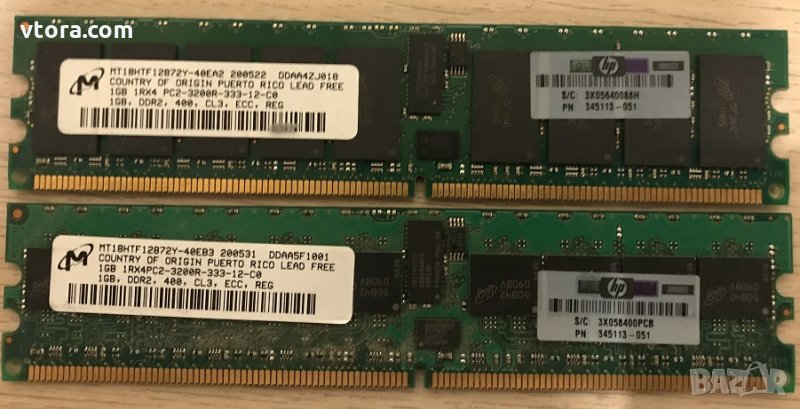 2 броя памет HP 345113-051 1GB DDR2-400 PC2-3200 ECC, снимка 1