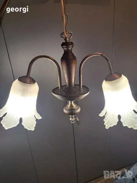 ретро абажур полилей от метал и дърво, снимка 1