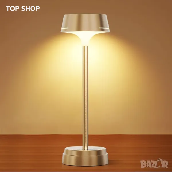 GOVSSING Настолна LED лампа 5200mAh акумулаторна, 3 цветни режима, димируема, таймер, златисто, снимка 1