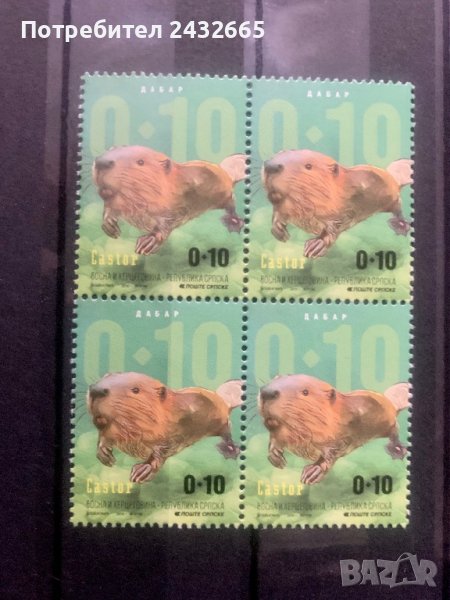 557. Босна и Х.( Реп.Сръбска ) 2016 =  “ Фауна. Животните от реките. Бобър ”,**,MNH , снимка 1