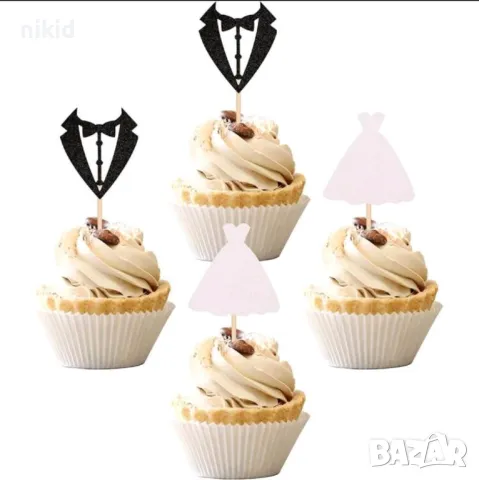костюм младоженец булка рокля топер топери сватба моминско ергенско парти декор за торта мъфини , снимка 5 - Други - 50146193
