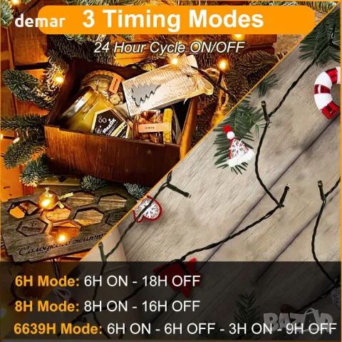 Realky коледни лампички, 29.2 м, 220 LED водоустойчиви, с 8 режима, дистанционно, топло бяло, снимка 5 - Декорация за дома - 47989507