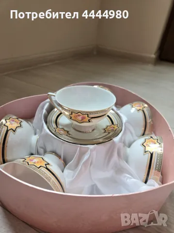 Сервиз/комплект от 6 чаши с чинийки за кафе или чай от слонова кост, снимка 4 - Сервизи - 49897449