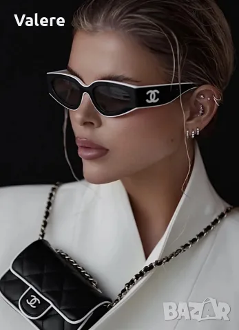 Слънчеви очила Chanel черно-бели пълен комплект | Луксозен сет