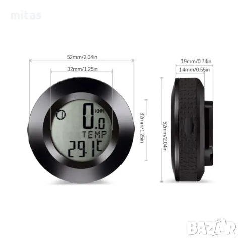 Велокомпютър с 20 функции, Трицветна LED подсветка, Кръгъл, 52х52мм, снимка 2 - Аксесоари за велосипеди - 49471558