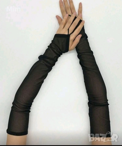 Дамски черни и бели дълги ръкавици, снимка 3 - Ръкавици - 51982066