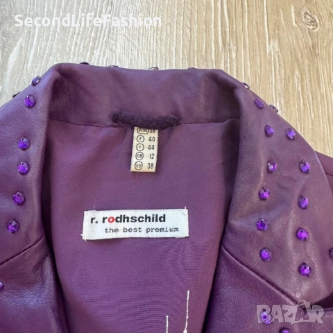 Дамско сако R.Rodhschild, елегантно, от кожа и полиестер, размер 38, UK 12, лилаво, снимка 6 - Сака - 52262234