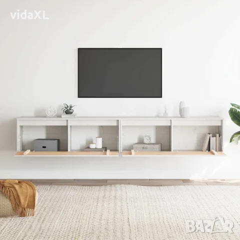 vidaXL Стенни шкафове, 2 бр, бели, 100x30x35 см, бор масив, снимка 3 - Шкафове - 56147992